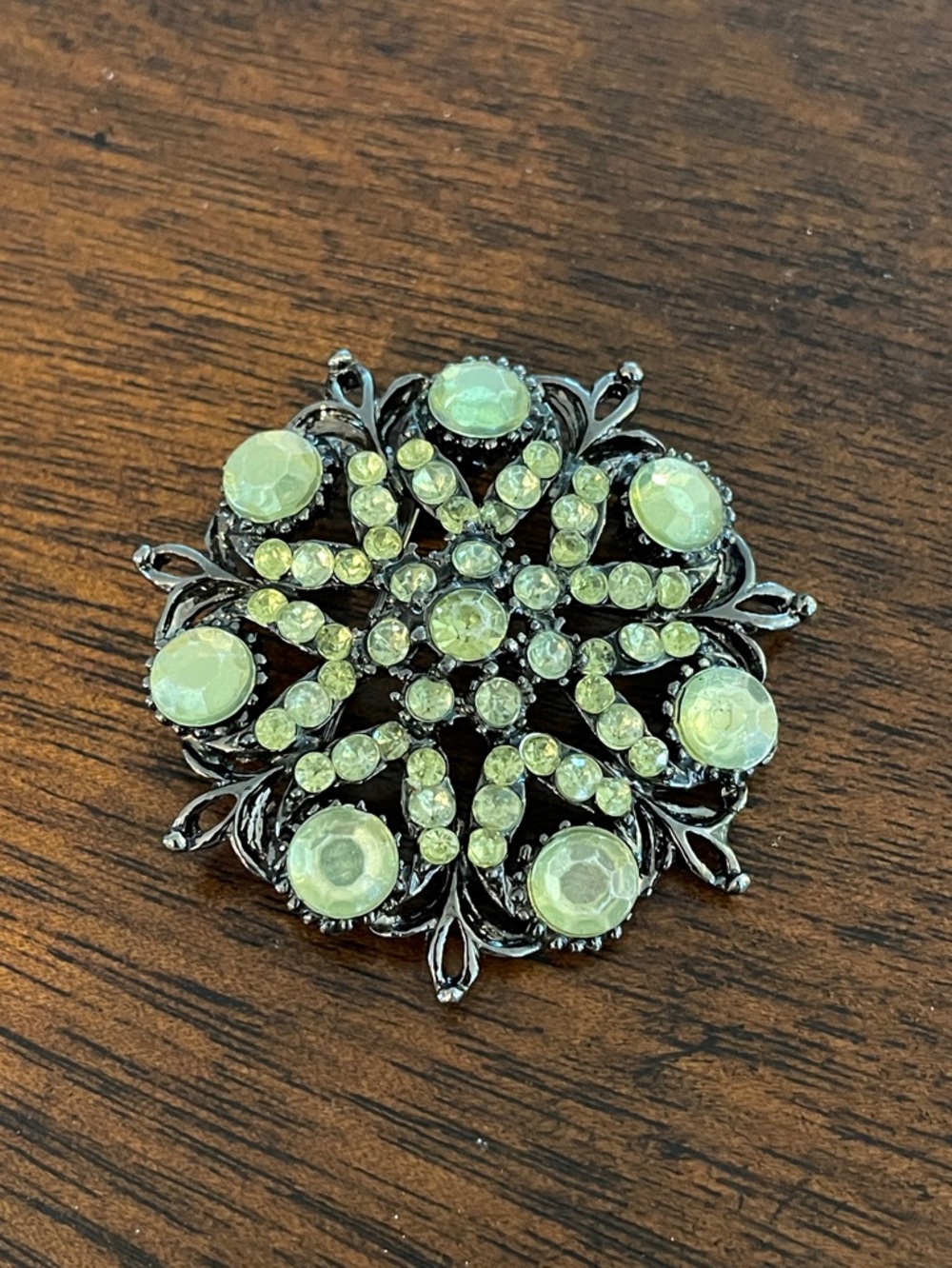 Vintage Black & Lime Green Rhinestone Brooch | Statement Glow | Floral Starburst